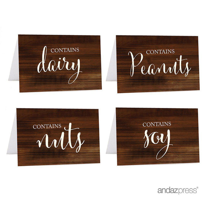 Food Station Buffet Menu Place Cards, Rustic Wood-Set of 20-Andaz Press-Diary, Peanuts, Nuts, Soy-
