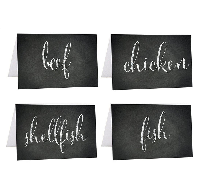 Food Station Buffet Menu Place Cards, Vintage Chalkboard-Set of 20-Andaz Press-Beef, Chicken, Fish, Shellfish-