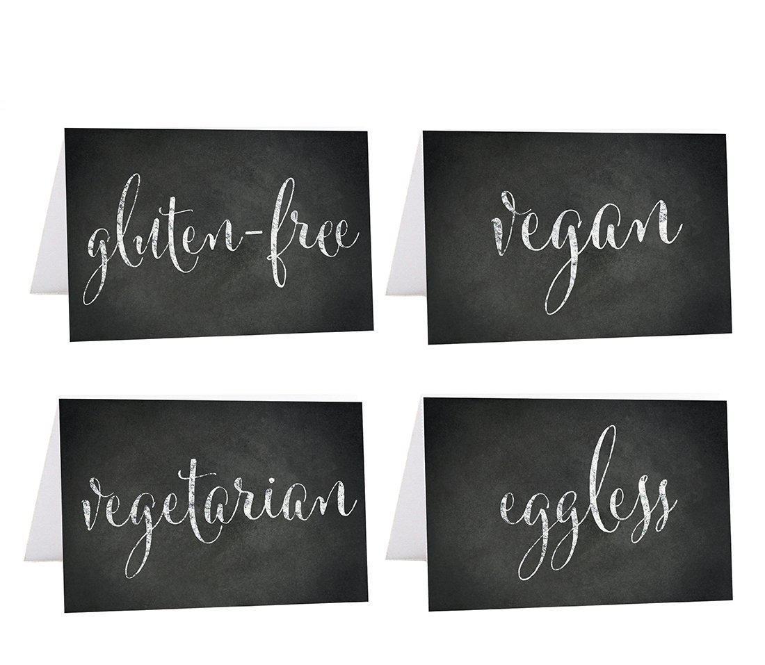 Food Station Buffet Menu Place Cards, Vintage Chalkboard-Set of 20-Andaz Press-Vegan, Vegetarian, Gluten-Free, Eggless-