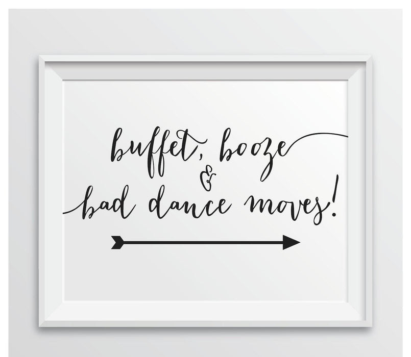 Formal Black Wedding Party Directional Signs, Double-Sided Big Arrow-Set of 1-Andaz Press-Buffet, Booze, Bad Dance Moves-