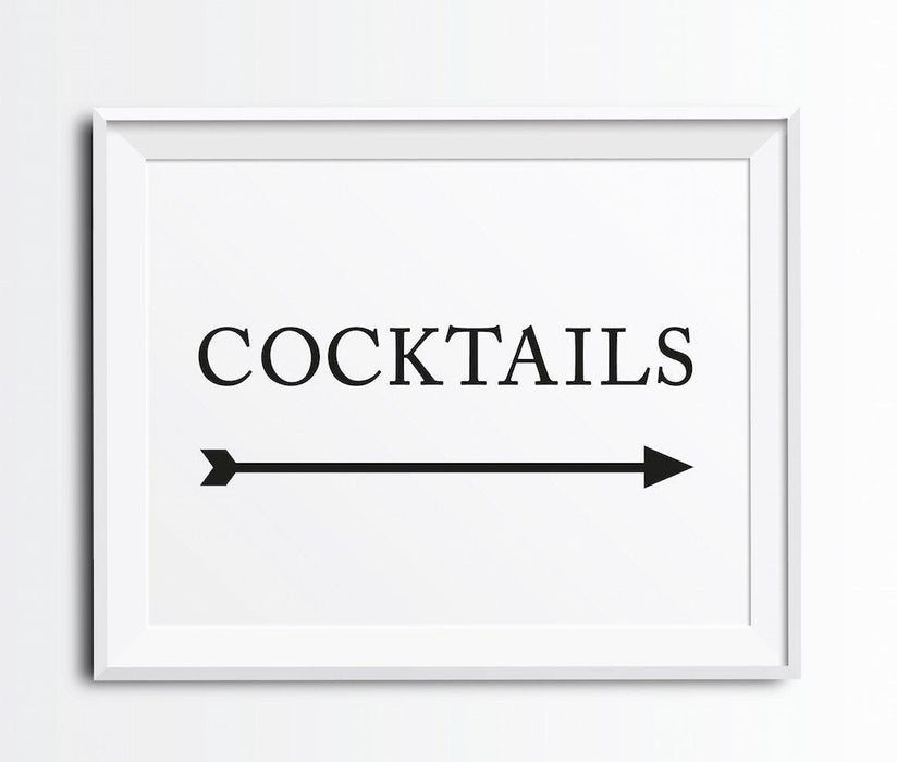 Formal Black & White Wedding Party Directional Signs, Double-Sided Big Arrow-Set of 1-Andaz Press-Cocktails-