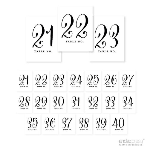 Formal Black and White Table Numbers-Set of 20-Andaz Press-21-40-
