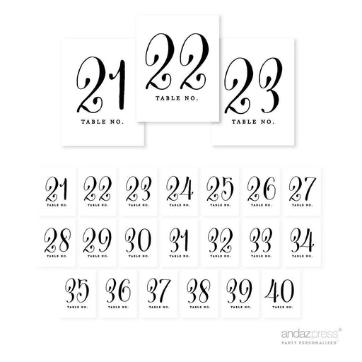 Formal Black and White Table Numbers-Set of 20-Andaz Press-21-40-