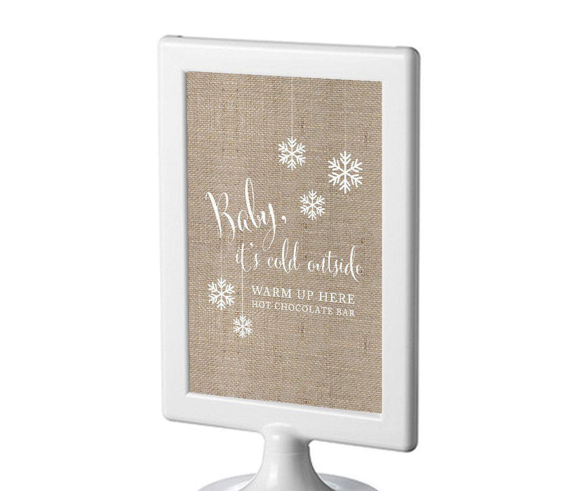 Framed Burlap Wedding Party Signs-Set of 1-Andaz Press-Baby It's Cold Outside - Hot Chocolate-