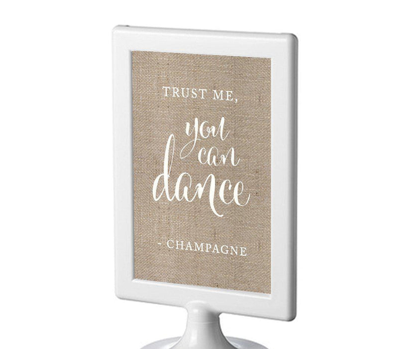 Framed Burlap Wedding Party Signs-Set of 1-Andaz Press-Trust Me, You Can Dance - Champagne-