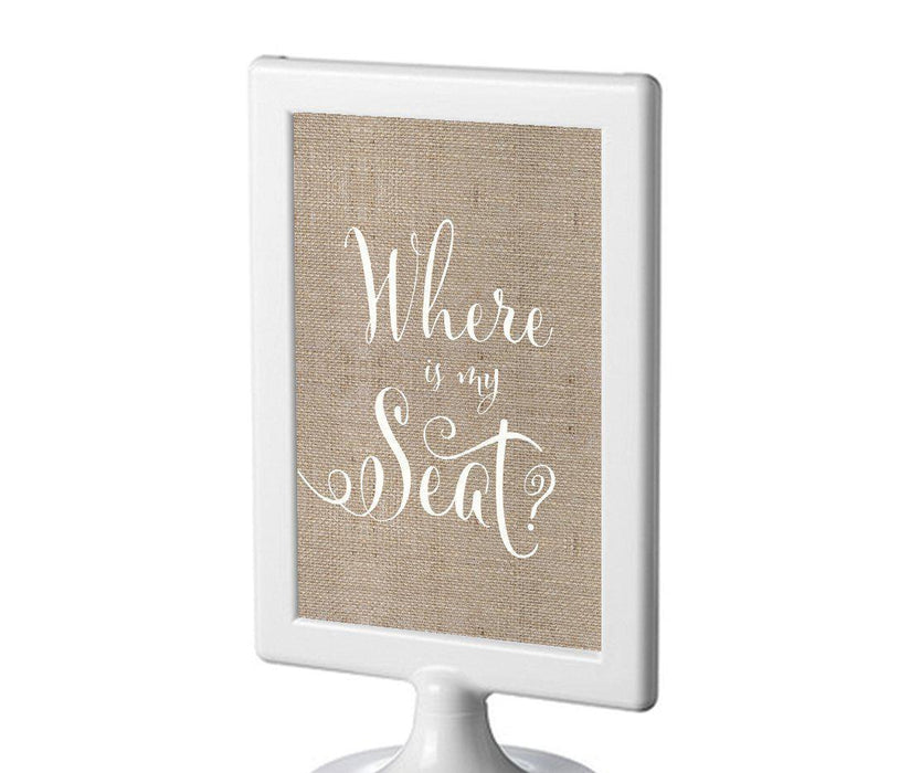 Framed Burlap Wedding Party Signs-Set of 1-Andaz Press-Where Is My Seat?-