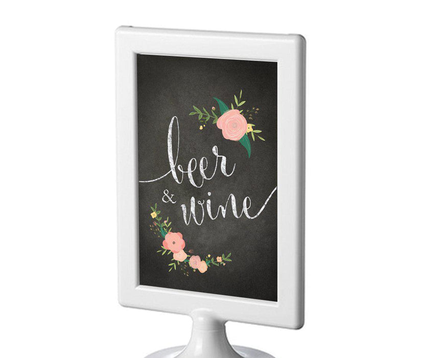 Framed Chalkboard & Floral Roses Wedding Party Signs-Set of 1-Andaz Press-Beer & Wine-