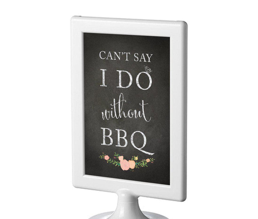 Framed Chalkboard & Floral Roses Wedding Party Signs-Set of 1-Andaz Press-Can't Say I Do Without BBQ-