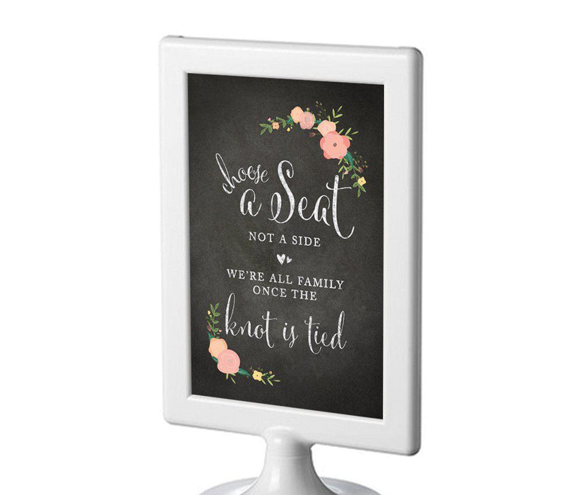 Framed Chalkboard & Floral Roses Wedding Party Signs-Set of 1-Andaz Press-Choose A Seat, Not A Side-