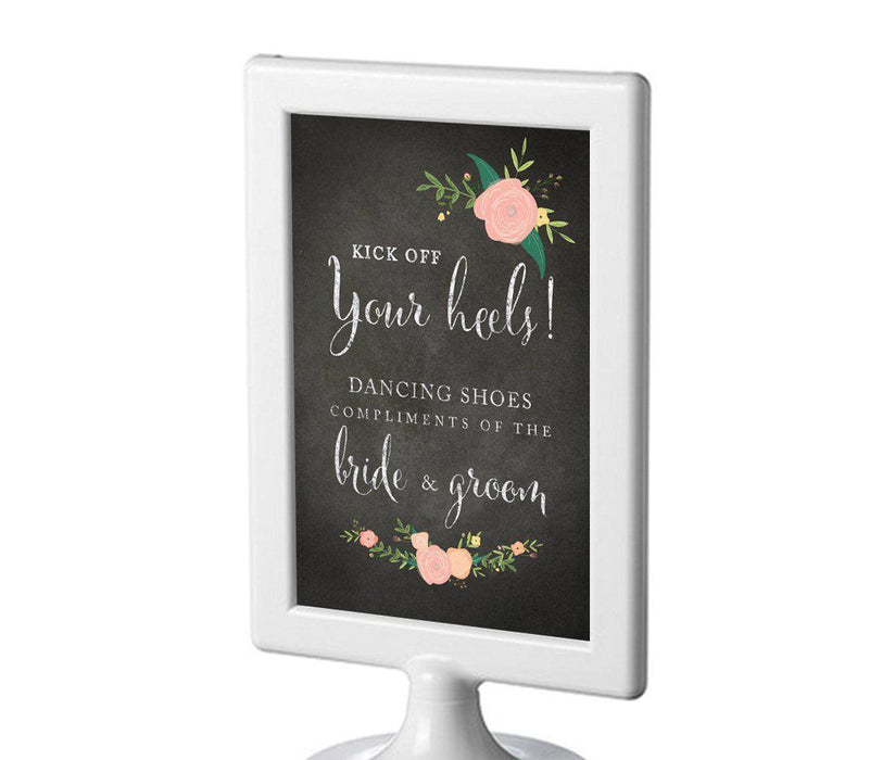 Framed Chalkboard & Floral Roses Wedding Party Signs-Set of 1-Andaz Press-Dancing Shoes - Kick Off Your Heels-
