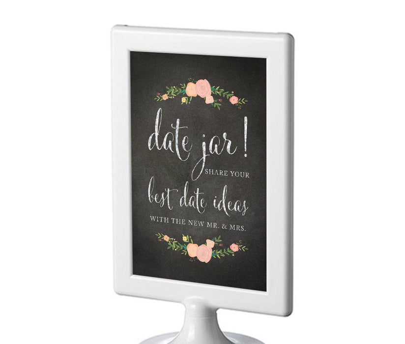 Framed Chalkboard & Floral Roses Wedding Party Signs-Set of 1-Andaz Press-Date Jar - Share Best Date Idea-