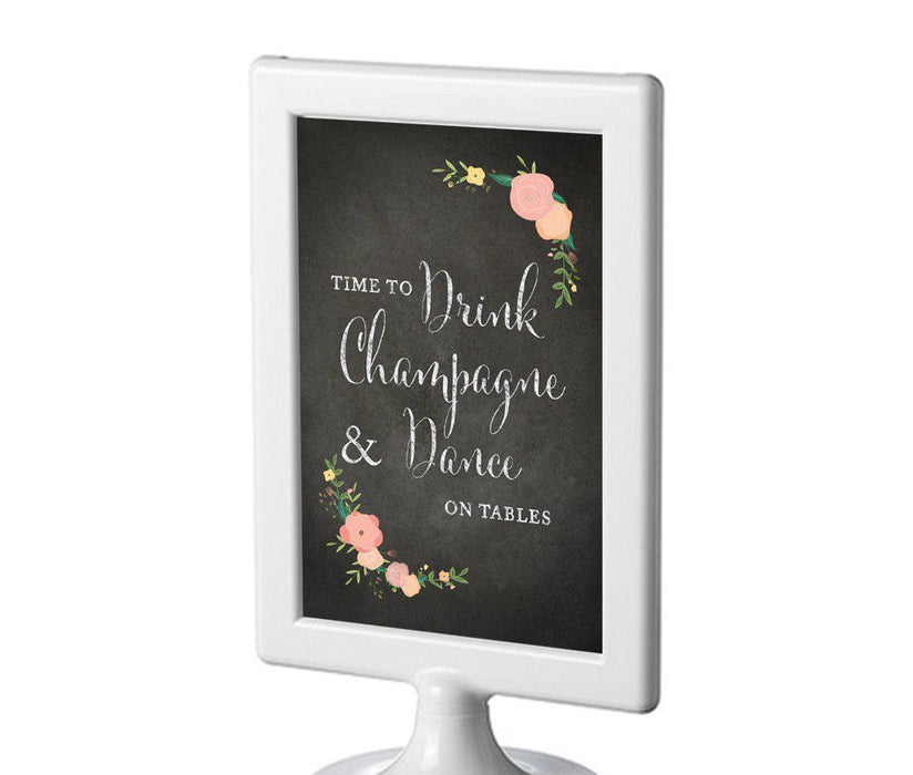 Framed Chalkboard & Floral Roses Wedding Party Signs-Set of 1-Andaz Press-Drink Champagne, Dance On The Table-