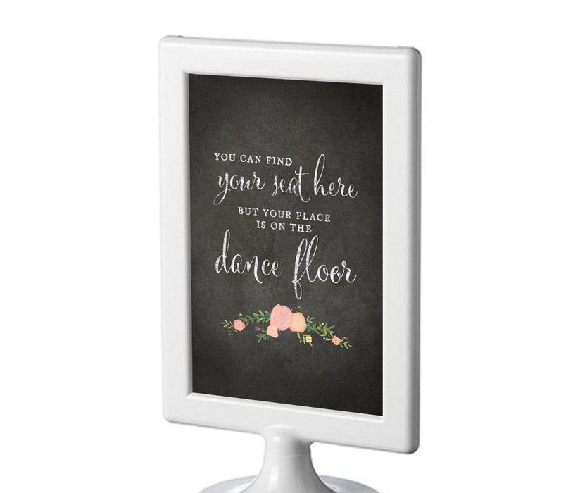 Framed Chalkboard & Floral Roses Wedding Party Signs-Set of 1-Andaz Press-Find Your Seat Here, Place On Dance Floor-