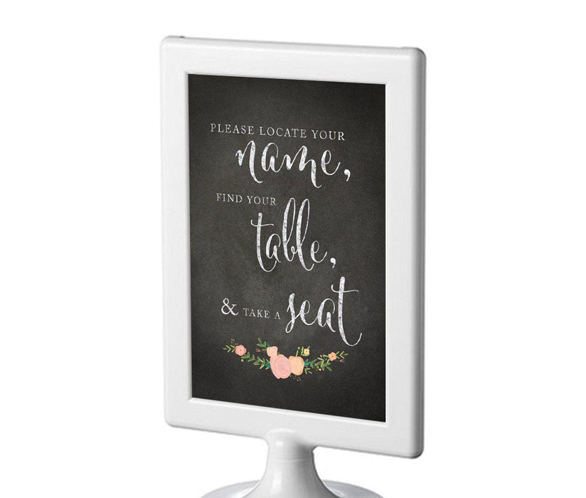 Framed Chalkboard & Floral Roses Wedding Party Signs-Set of 1-Andaz Press-Locate Your Name, Find Table, Take Seat-