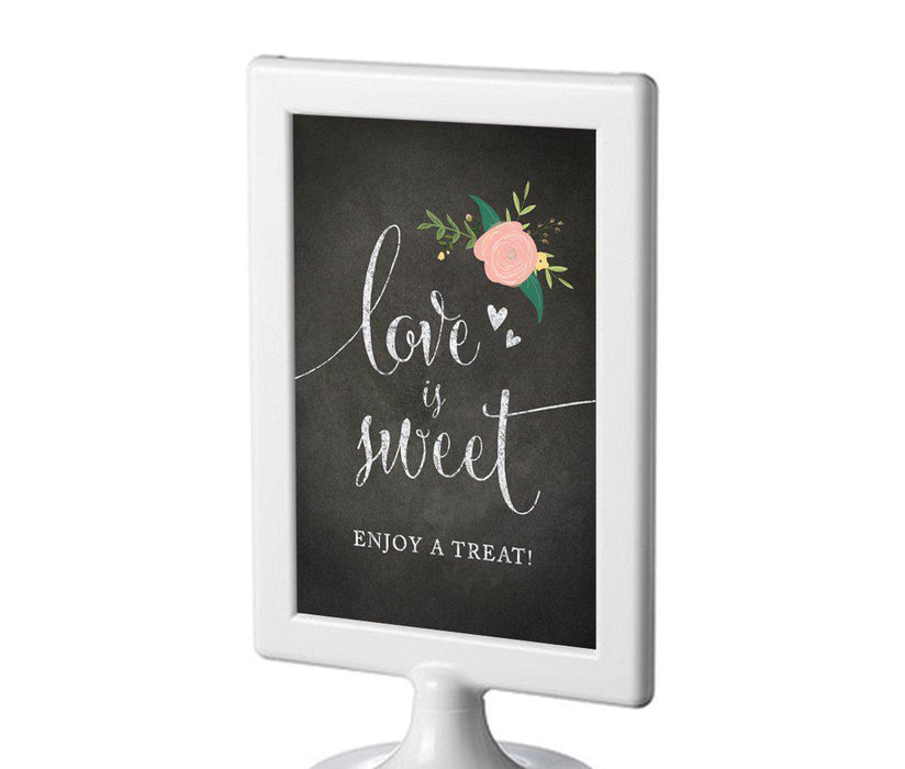 Framed Chalkboard & Floral Roses Wedding Party Signs-Set of 1-Andaz Press-Love Is Sweet, Enjoy A Treat-