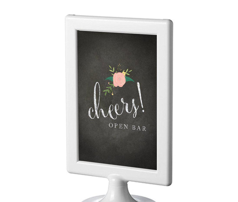 Framed Chalkboard & Floral Roses Wedding Party Signs-Set of 1-Andaz Press-Open Bar Cheers!-
