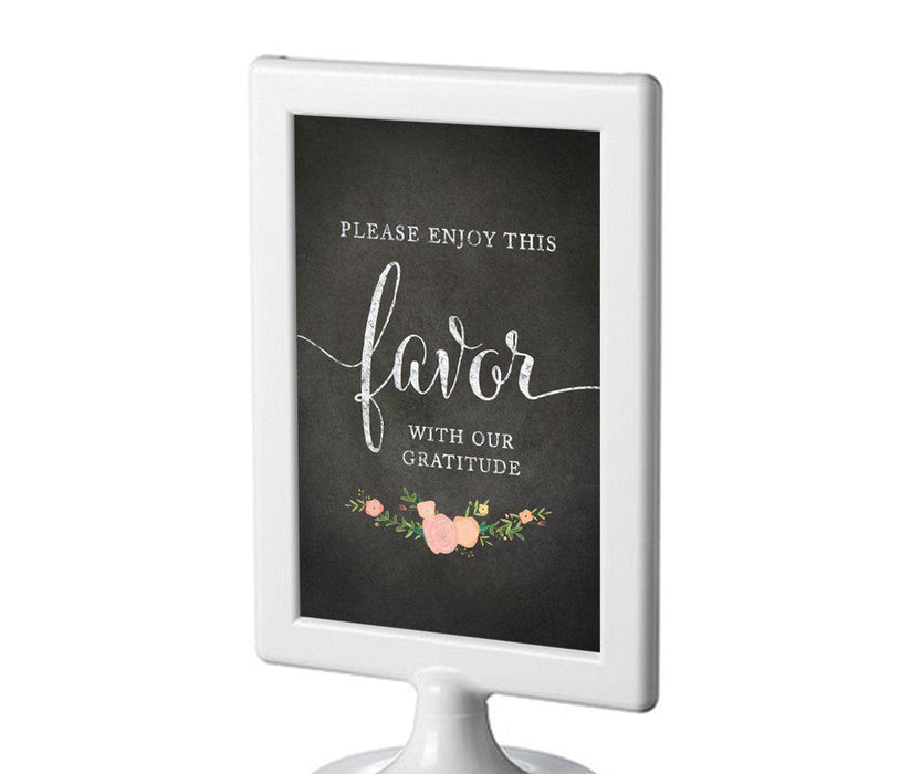 Framed Chalkboard & Floral Roses Wedding Party Signs-Set of 1-Andaz Press-Please Enjoy Favor With Our Gratitude-