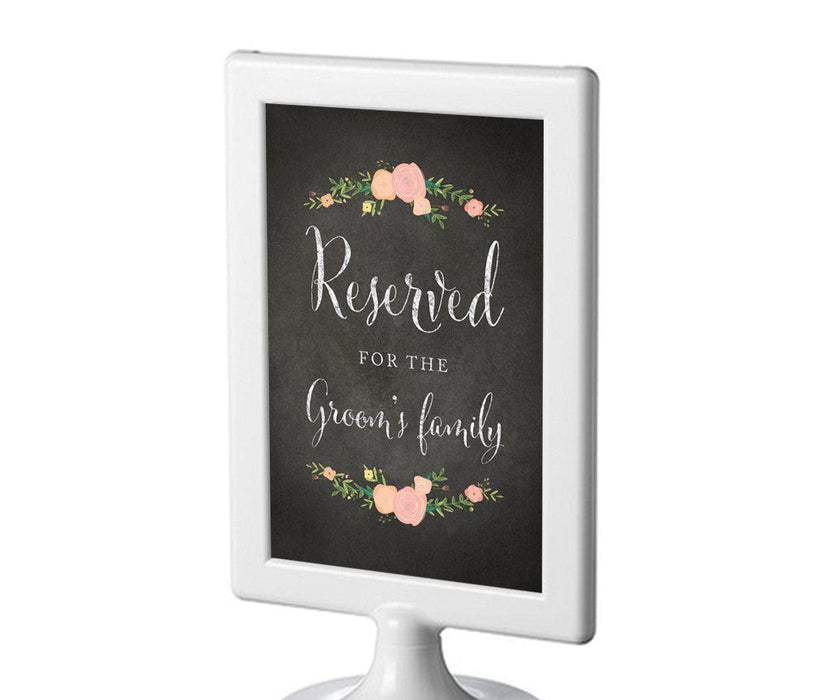 Framed Chalkboard & Floral Roses Wedding Party Signs-Set of 1-Andaz Press-Reserved For The Groom's Family-