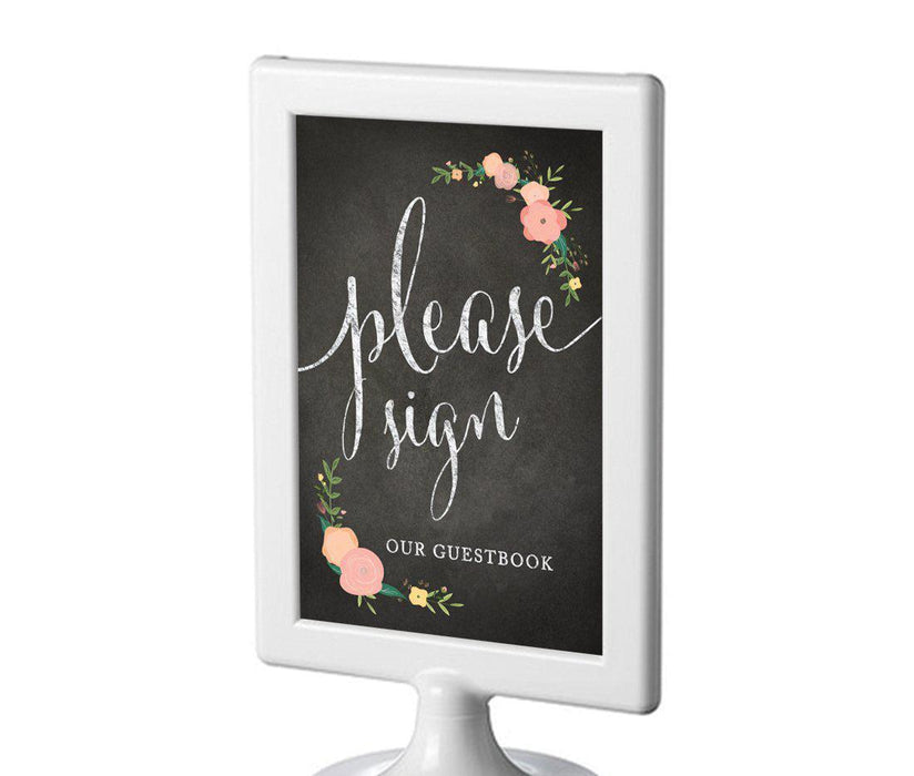Framed Chalkboard & Floral Roses Wedding Party Signs-Set of 1-Andaz Press-Sign Our Guestbook-