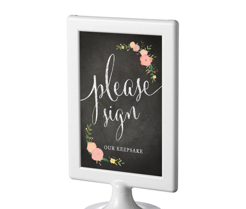 Framed Chalkboard & Floral Roses Wedding Party Signs-Set of 1-Andaz Press-Sign Our Keepsake-