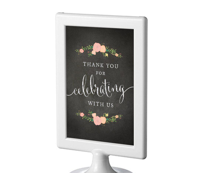 Framed Chalkboard & Floral Roses Wedding Party Signs-Set of 1-Andaz Press-Thank You For Celebrating With Us-