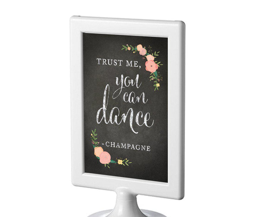 Framed Chalkboard & Floral Roses Wedding Party Signs-Set of 1-Andaz Press-Trust Me, You Can Dance - Champagne-