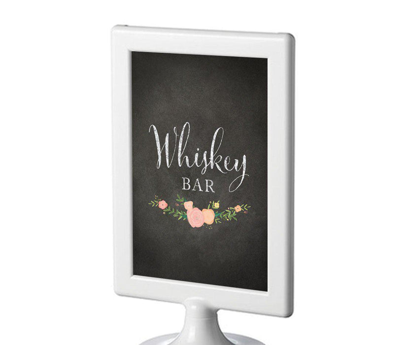 Framed Chalkboard & Floral Roses Wedding Party Signs-Set of 1-Andaz Press-Whiskey Bar-