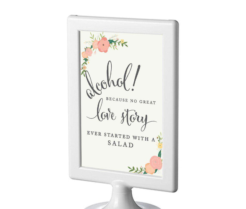 Framed Floral Roses Wedding Party Signs-Set of 1-Andaz Press-Alcohol, No Story Started With A Salad-