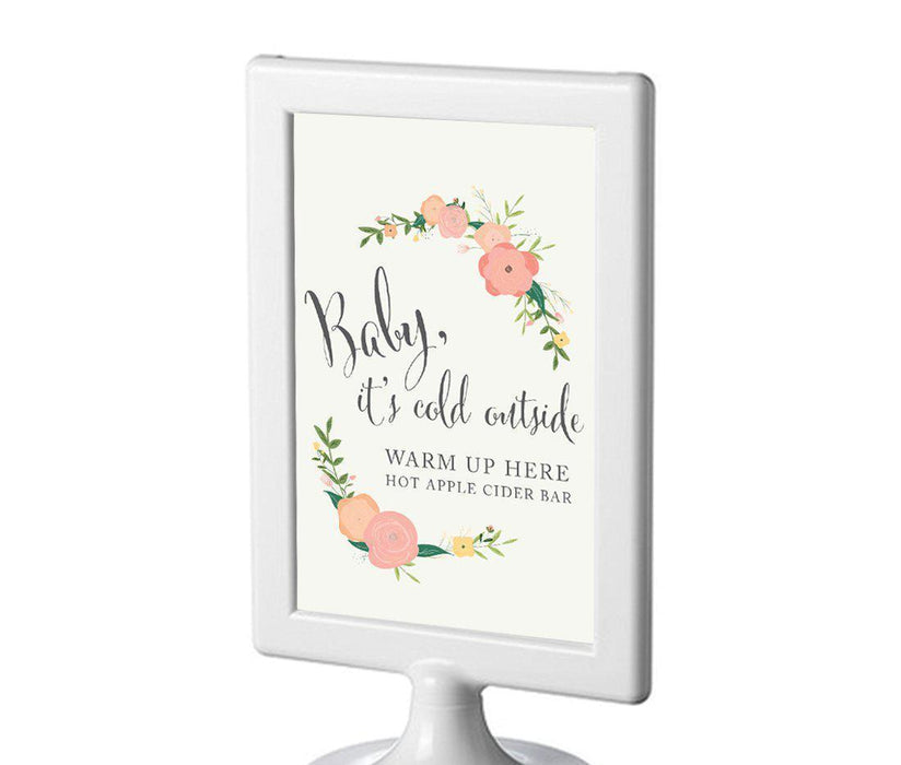 Framed Floral Roses Wedding Party Signs-Set of 1-Andaz Press-Baby It's Cold Outside - Cider-