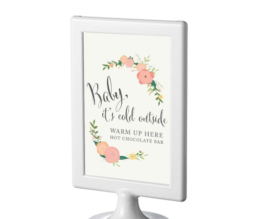 Framed Floral Roses Wedding Party Signs-Set of 1-Andaz Press-Baby It's Cold Outside - Hot Chocolate-