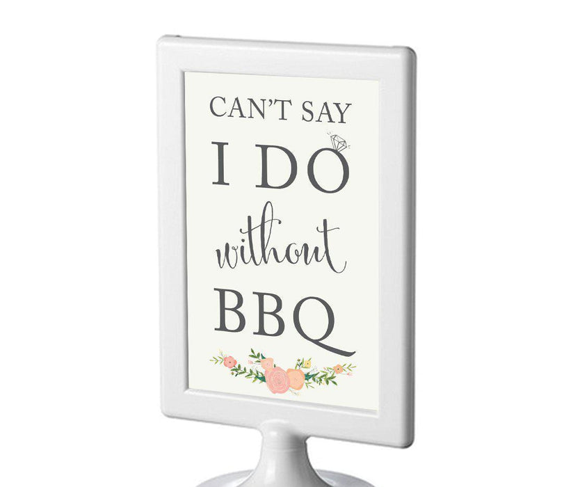 Framed Floral Roses Wedding Party Signs-Set of 1-Andaz Press-Can't Say I Do Without BBQ-