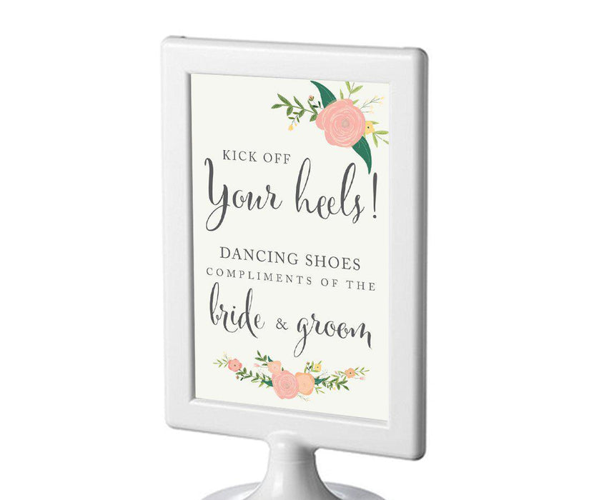 Framed Floral Roses Wedding Party Signs-Set of 1-Andaz Press-Dancing Shoes - Kick Off Your Heels-