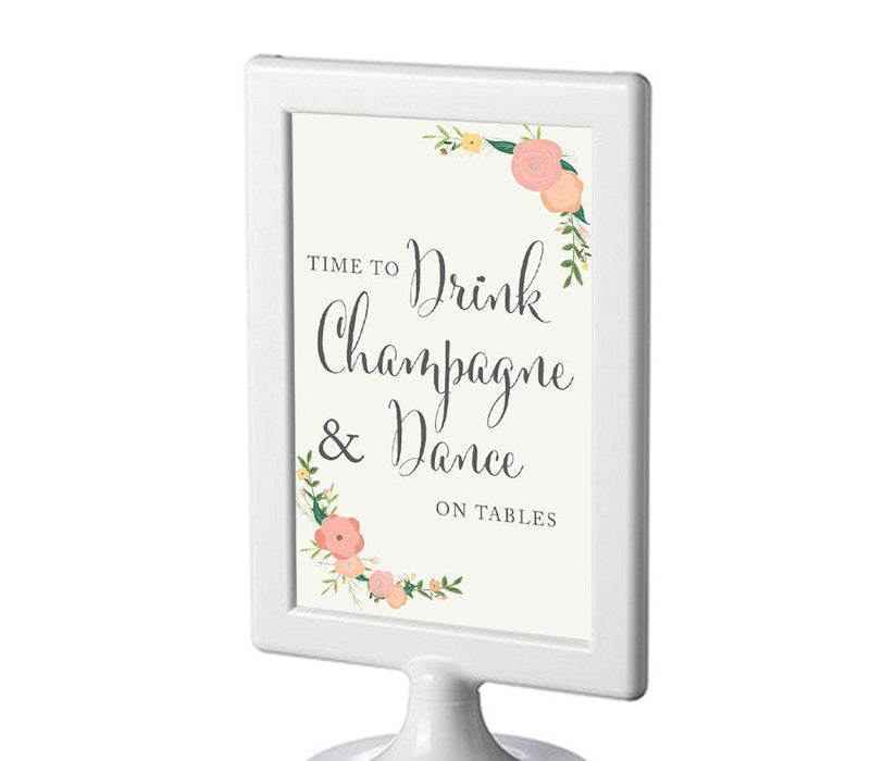 Framed Floral Roses Wedding Party Signs-Set of 1-Andaz Press-Drink Champagne, Dance On The Table-