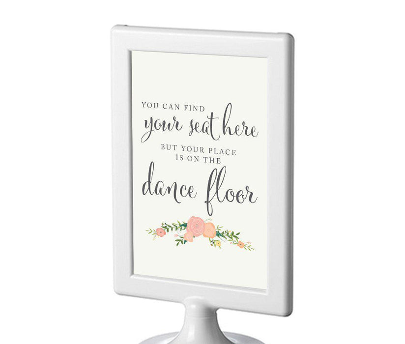 Framed Floral Roses Wedding Party Signs-Set of 1-Andaz Press-Find Your Seat Here, Place On Dance Floor-