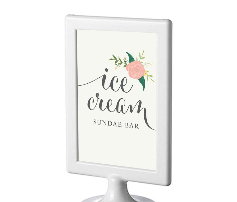 Framed Floral Roses Wedding Party Signs-Set of 1-Andaz Press-Ice Cream Sundae Bar-