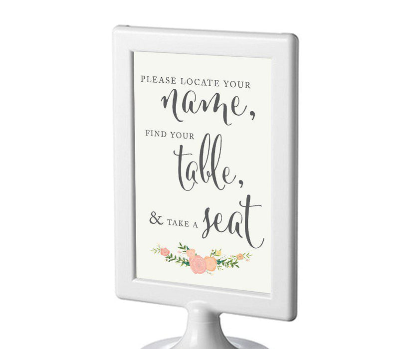 Framed Floral Roses Wedding Party Signs-Set of 1-Andaz Press-Locate Your Name, Find Table, Take Seat-