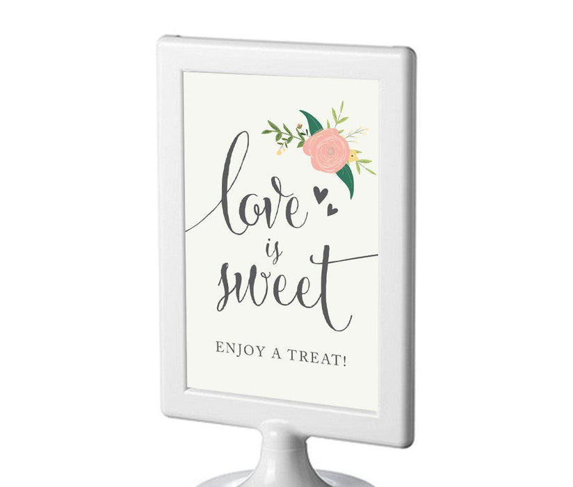 Framed Floral Roses Wedding Party Signs-Set of 1-Andaz Press-Love Is Sweet, Enjoy A Treat-