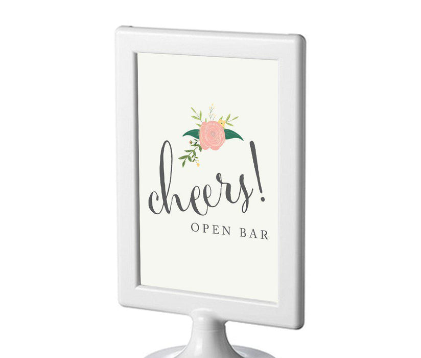 Framed Floral Roses Wedding Party Signs-Set of 1-Andaz Press-Open Bar Cheers!-