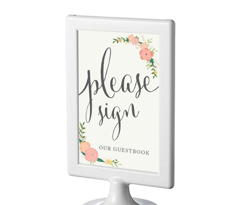 Framed Floral Roses Wedding Party Signs-Set of 1-Andaz Press-Sign Our Guestbook-