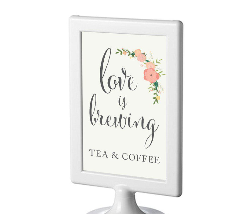Framed Floral Roses Wedding Party Signs-Set of 1-Andaz Press-Tea & Coffee Love Is Brewing-