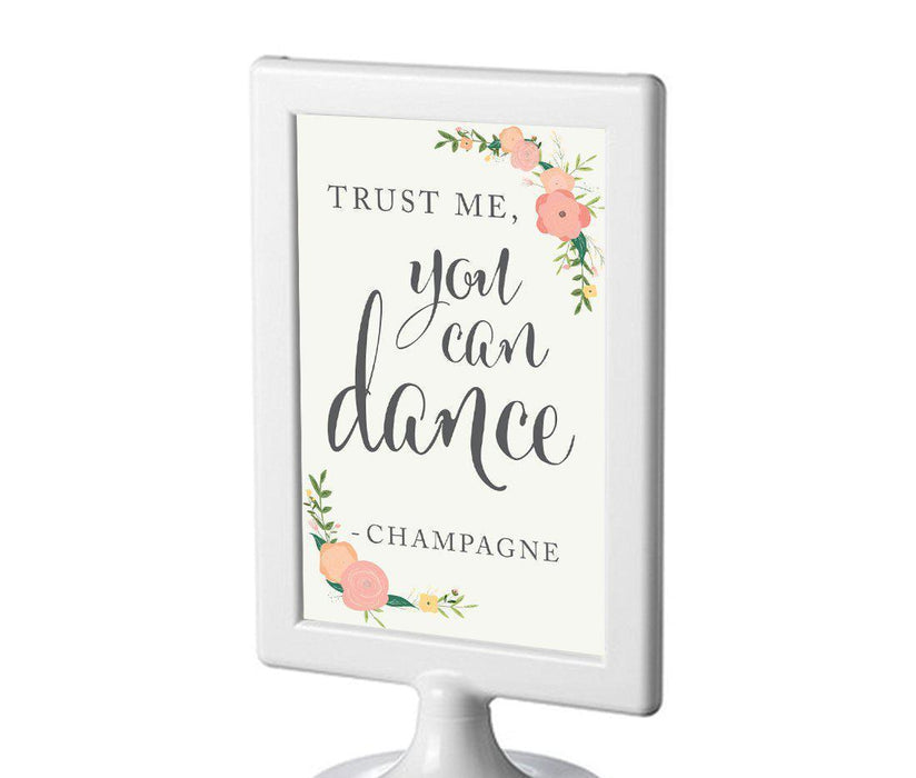 Framed Floral Roses Wedding Party Signs-Set of 1-Andaz Press-Trust Me, You Can Dance - Champagne-