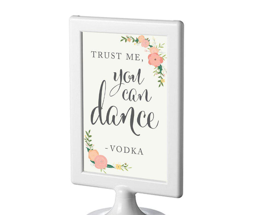 Framed Floral Roses Wedding Party Signs-Set of 1-Andaz Press-Trust Me, You Can Dance - Vodka-