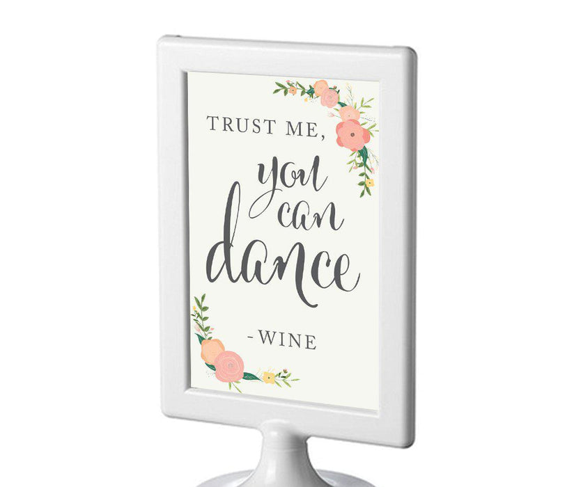 Framed Floral Roses Wedding Party Signs-Set of 1-Andaz Press-Trust Me, You Can Dance - Wine-