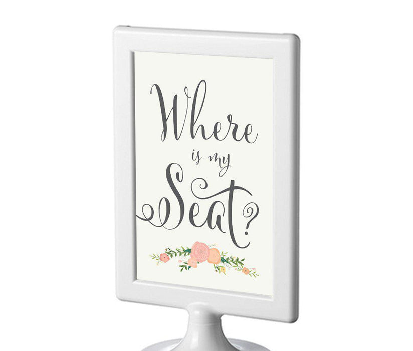 Framed Floral Roses Wedding Party Signs-Set of 1-Andaz Press-Where Is My Seat?-