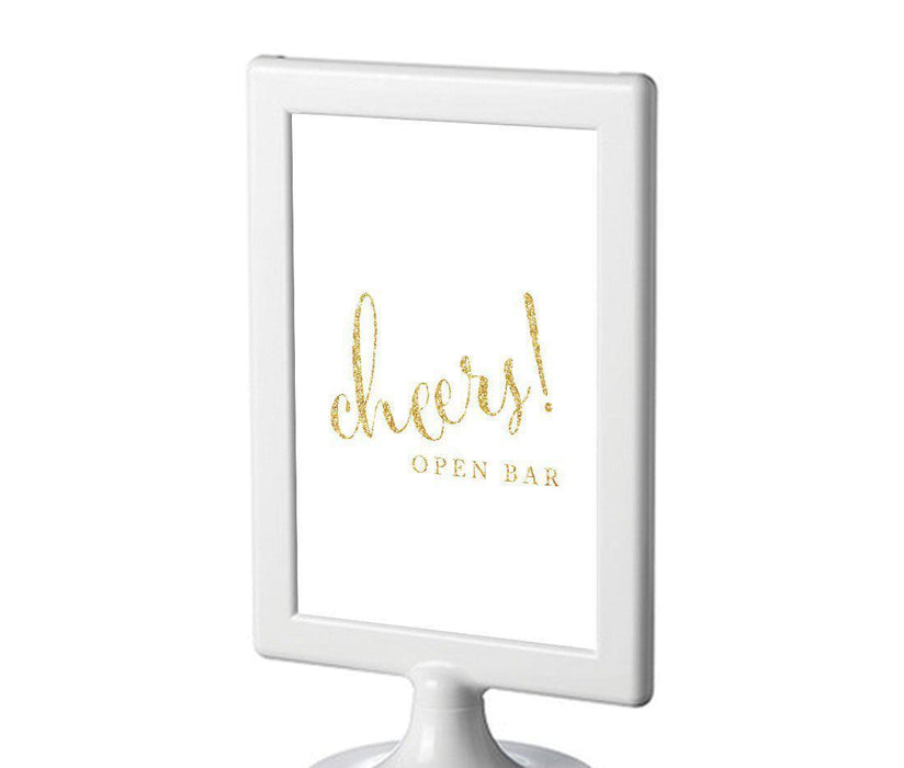 Framed Gold Glitter Wedding Party Signs-Set of 1-Andaz Press-Open Bar Cheers!-