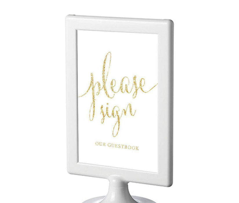 Framed Gold Glitter Wedding Party Signs-Set of 1-Andaz Press-Sign Our Guestbook-