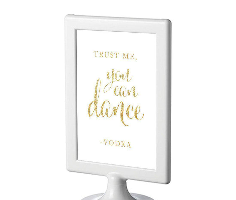 Framed Gold Glitter Wedding Party Signs-Set of 1-Andaz Press-Trust Me, You Can Dance - Vodka-