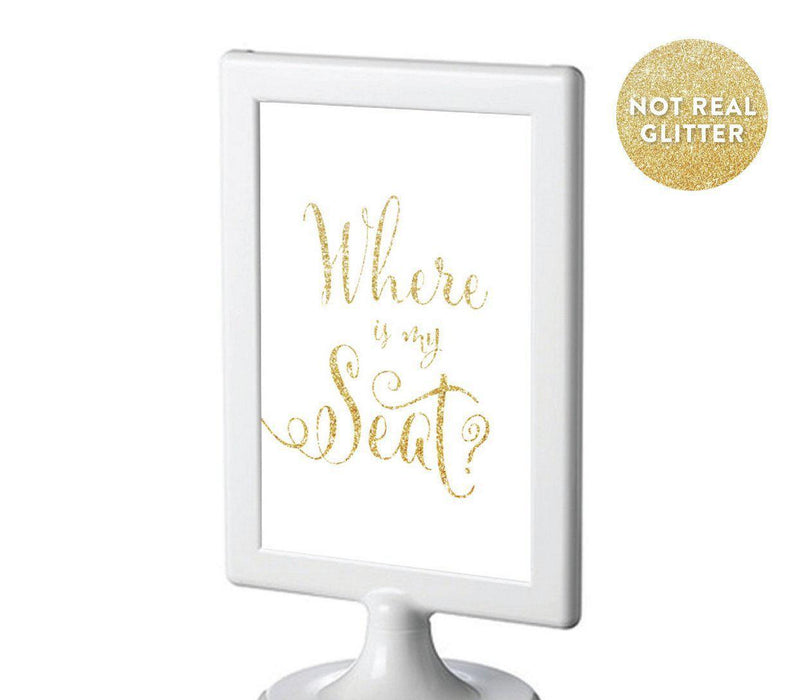 Framed Gold Glitter Wedding Party Signs-Set of 1-Andaz Press-Where Is My Seat?-