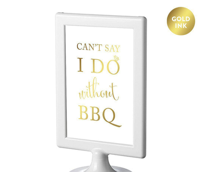 Framed Metallic Gold Wedding Party Signs-Set of 1-Andaz Press-Can't Say I Do Without BBQ-