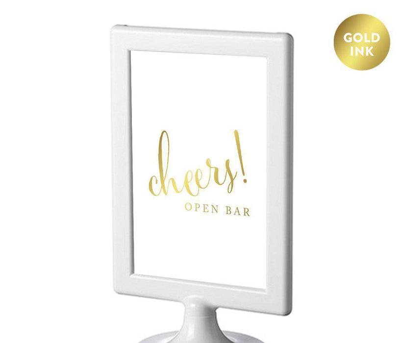 Framed Metallic Gold Wedding Party Signs-Set of 1-Andaz Press-Open Bar Cheers!-